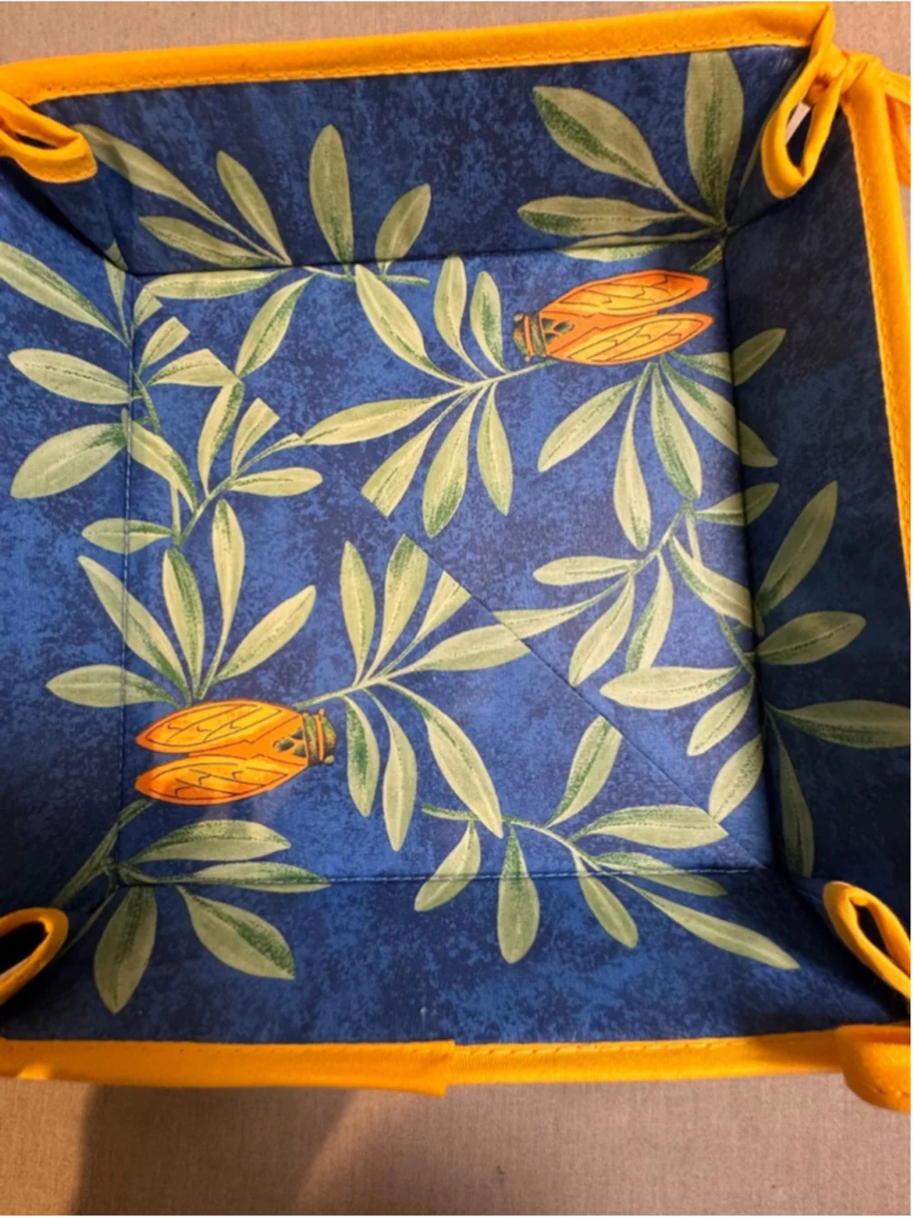Unbranded Italian Table Bread & Casserole Basket. Blue Yellow Cicada Print